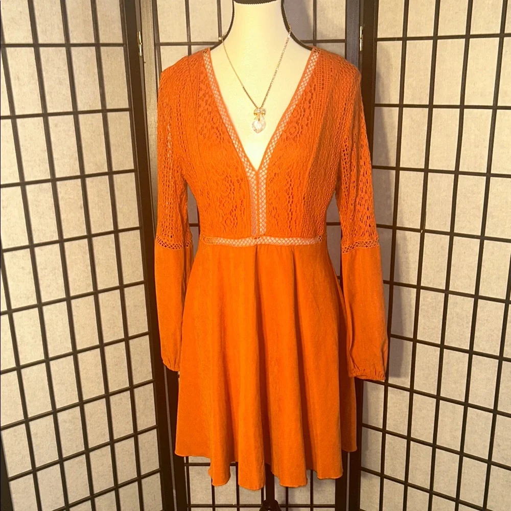 SHEIN Vibrant Orange Long Sleeve Dress - Picture 1 of 16